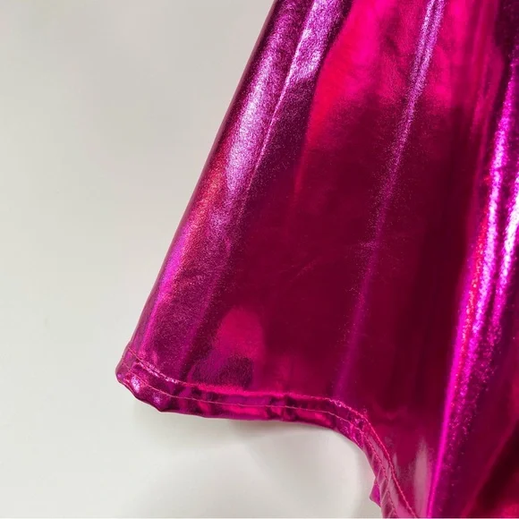 Hot Pink Metallic Futuristic Festival Cybercore Mini Skater Skirt Zenon Costume - Picture 5 of 6